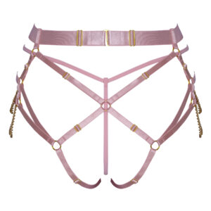 Harness G-streng i Babypink Med Guldfarvede Kæder