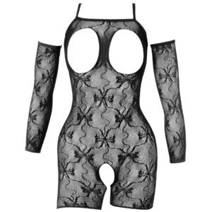 Fantasy Blonde Shorty Bodysuit med Korte Ben, Ærmer og Åben Bund