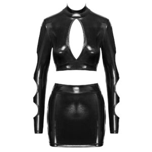 Wetlook Top og Nederdel med Cut-Outs