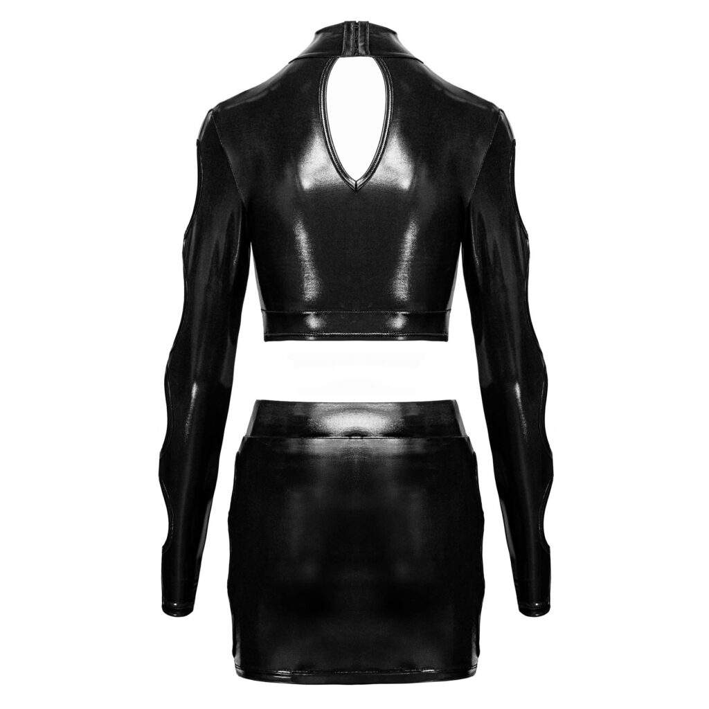 Wetlook Top og Nederdel med Cut-Outs