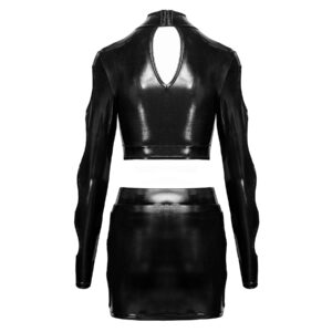 Wetlook Top og Nederdel med Cut-Outs