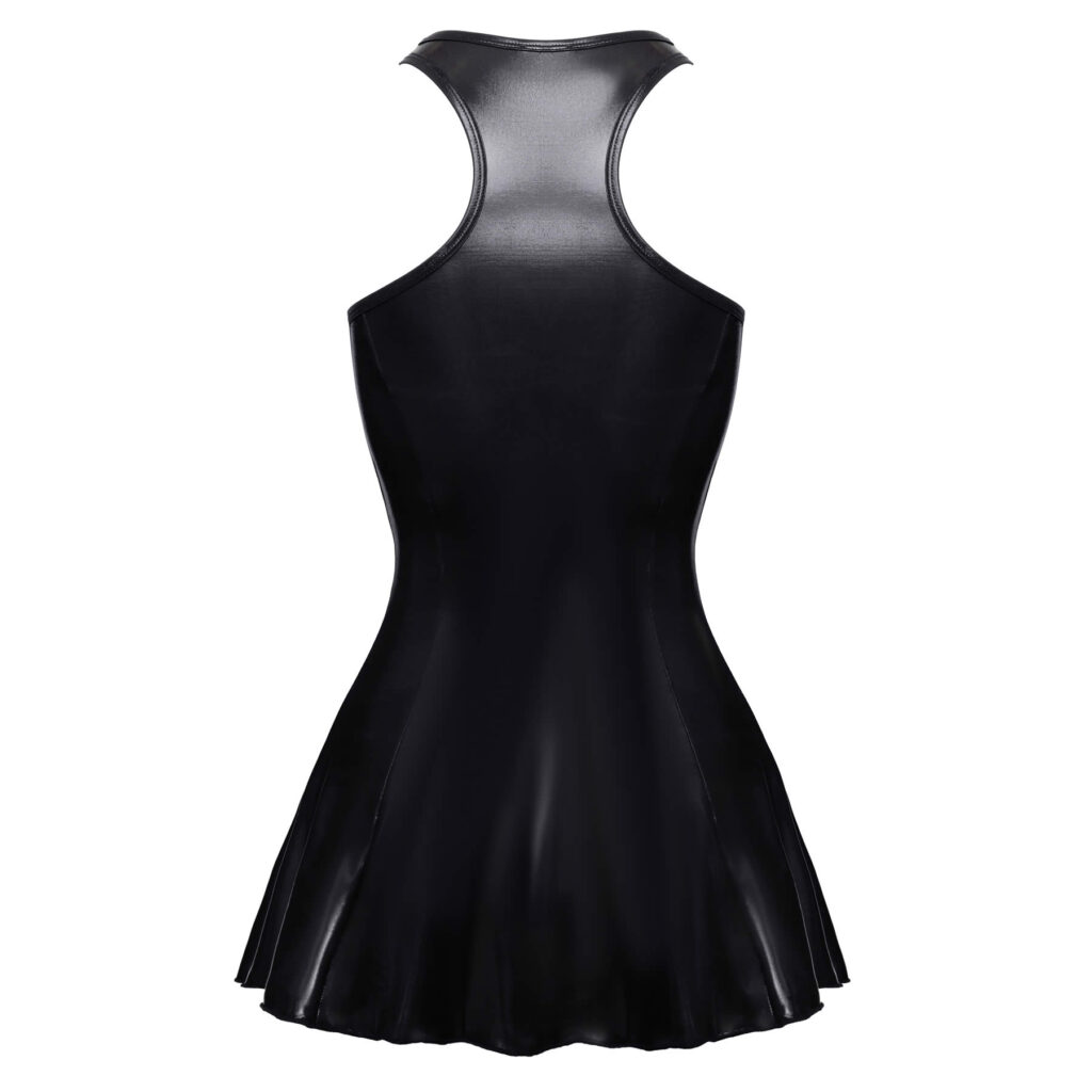 Sort Wetlook Kjole med Plissering