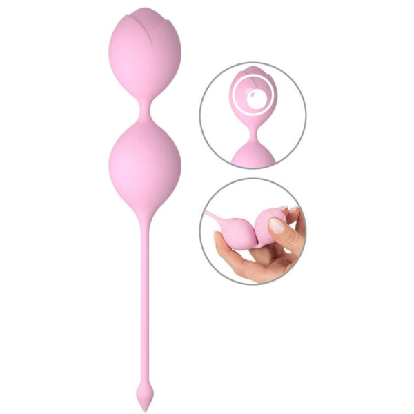 Cuties Rose Silikone Duo Bækkenbundskugler med Vibro Kugle