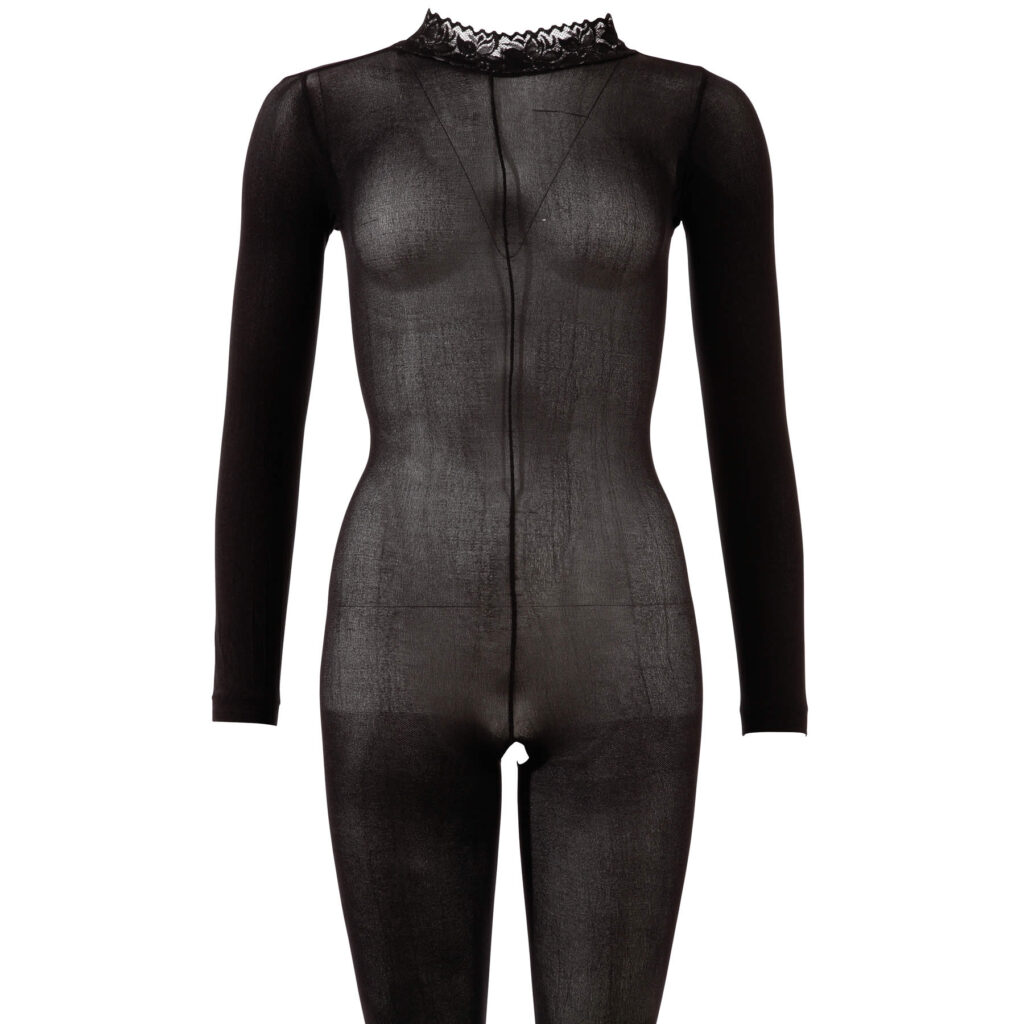 Fantasy Nylon Catsuit med Blonde Krave og Lange Ærmer