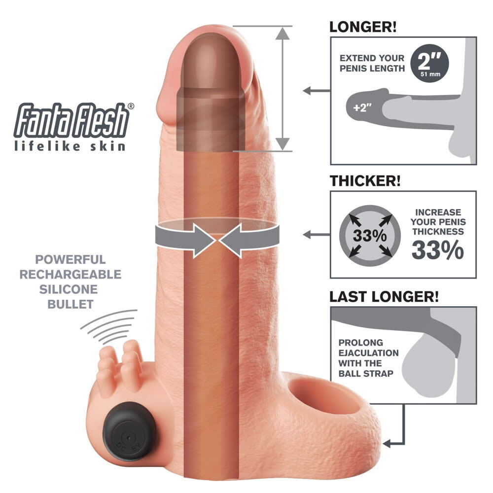 Fantasy X-tensions Penis Sleeve Real Feel 5 cm Extension med Vibrator