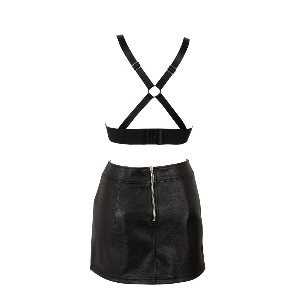 Læderlook BH Top med Nederdel